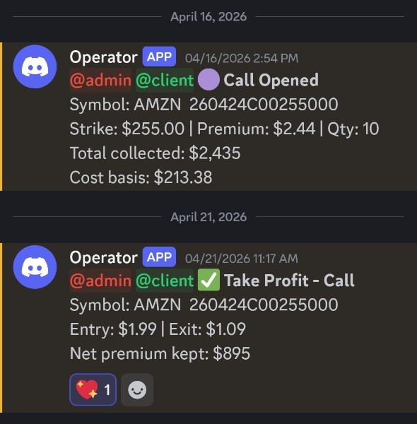 Discord trade alerts — Call Opened and Take Profit notifications